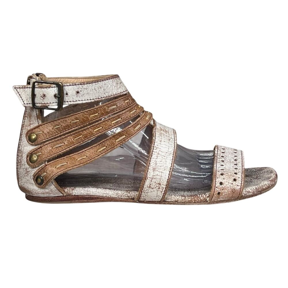 Bed Stu Women’s Artemis White Brown Distressed Gladiator Sandal Size 10